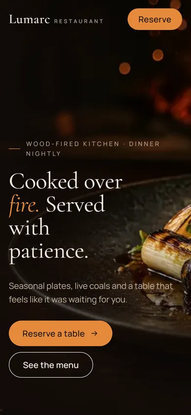 Lumarc Restaurant website on a phone